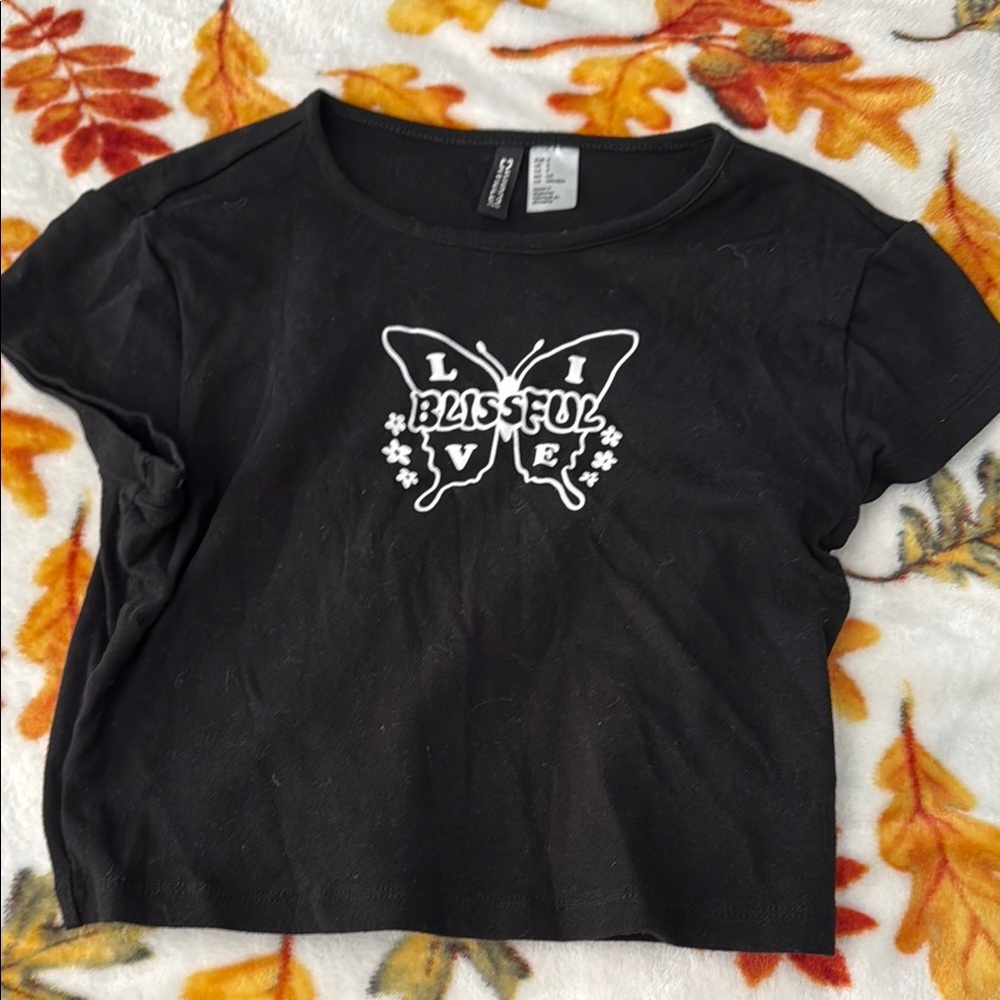 H&M Black Butterfly Tee
